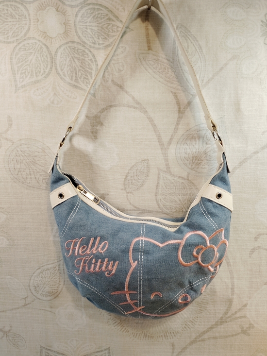 Sanrio Handbags - Hello Kitty Light Blue Denim &Pink Logo Shoulder Bag by Sanrio